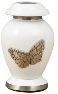 Mini Keepsake Urn for Ashes, 3-Inch White Butterfly Cremation Urn – Small Memorial Container Holds Few Teaspoons of Ashes – Funeral Tribute for Human or Pet