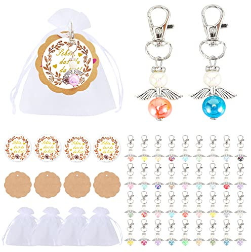 Engel Anhänger 36 Stück, Kleine Geschenke zum Abschied, Schutzengel Schlüsselanhänger mit Organzasäckchen Kraftpapier Aufkleber für Gastgeschenke Taufe Hochzeit Konfirmation Silvester Weihnachten1