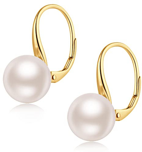 Jiamiaoi Perlenohrringe Gold Hängend Damen Ohrringe Vergoldet Hängend Ohrhänger Perle Ohrringe Gold Creolen mit Perle Hänger