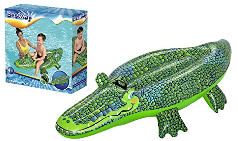 BESTWAY - Krokodil-Schwimmring - Aufblasbar - 41477 - Grau - Vinyl - 153 cm x 71 cm - Spielzeug für Kinder und Erwachsene - Outdoor-Spiel - Pool - Reitbar - Handgelenk - XXL - Ab 3 Jahren