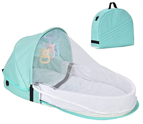 Baby Travel Cot with Mosquito Net and Awning,Portable Baby Cot Changing Bag, Foldable Baby Cot with Mosquito Net, Cuddly Nest Baby Cot for Newborn