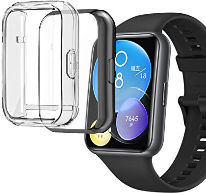 sciuU Cover Protettiva per HUAWEI WATCH FIT 2 Smartwatch 1,74”, [2 Pezzi] Custodia con Protezione di Schermo in TPU Flessibile, Morbida Copertura Cornice Resistente per Huawei Fit2 ​- Nero + Chiaro