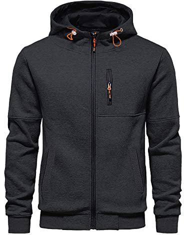 CTU Herren-Kapuzenpullover mit Reißverschluss, langärmelig, Fleece, Sweatshirts für Herren, S-3XL, Dunkelgrau, S