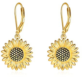 Fryneauy Orecchini a forma di fiore, in argento Sterling 925, orecchini pendenti francesi, orecchini con gancio a fiore, gioielli regalo per le donne, Argento sterling, Nessuna pietra preziosa