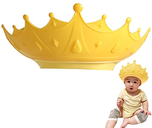 Duschhaube Kinder, Baby Shampoo Kappe, Baby Verstellbarer Shampoo Schutz, Shampoo Bade Bad SchüTzen Weiche Kappe Hut, Kappe Wasserdicht Cap für Kinder Mehr als 6 Monate Größenverstellbar, Krone-Gelb