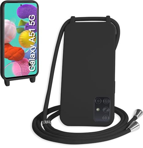 WenBaby Handykette für Samsung Galaxy A51 5G Hülle mit Band,Handyhülle mit Schnur zum Umhängen Silikon Seil Necklace Schutzhülle mit Kordel Tasche Case TPU Bumper für Galaxy A51 5G- Schwarz