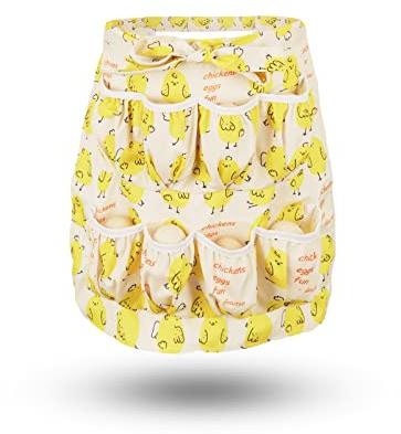 Gautsa Egg Apron for Kid and Adult, Deep Pockets with Elastic Closures, with Hook, Fresh Egg Collecting Gathering Holding Apron (yellow for kid)