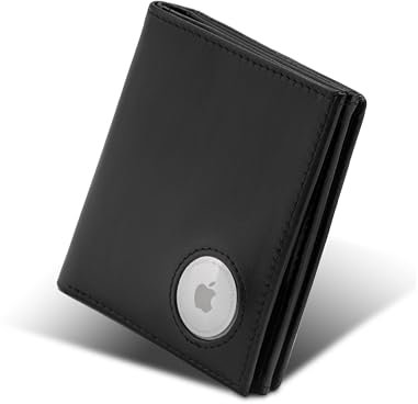 ISENTIALS AirTag* Leder Geldbörse für Herren Slim & Smart Wallet mit RFID-Schutz, Münzfach & Einkaufswagenchip, Ideal für Herren & Damen mit Apple Tracker Halterung (Schwarz)