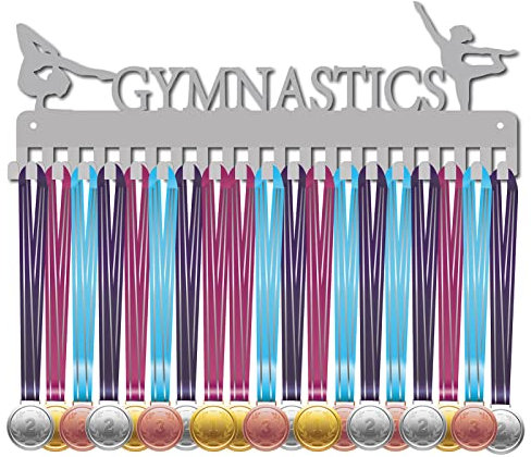 CREATCABIN Medaillenhalter Für Gymnastik Turner Sportauszeichnungen Ständer Wandhalterung Dekoration Edelstahl Metall Aufhängen Für Sportler Abzeichen 20 Haken Aufbewahrung Über 60 Medaillen Silbern