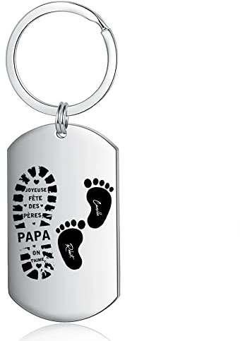 lorajewel PAPA Schlüsselanhänger Personalisierter Foto Name Schlüsselmäppchen Hand und Fußabdruck Schlüsselanhänger Rostfreier Stahl Vatertag, Geburtstagsgeschenk für den Vater Silber