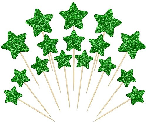 Gyufise 42Pcs Star Cupcake Toppers Green Glitter Assembled Twinkle Star Cupcake Picks Wedding Engagement Bridal Shower Birthday Party Cake Decorations Supplies Mixed Size