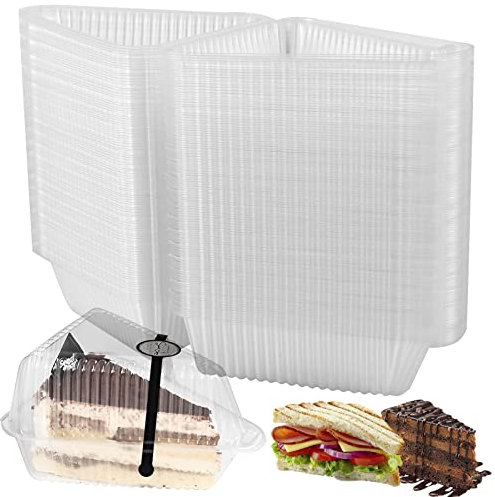 100 cajas para rebanadas de pasteles, recipiente reutilizable para rebanadas de cupcakes con tapa, cajas cuadradas individuales para tartas, recipientes transparentes para porciones de