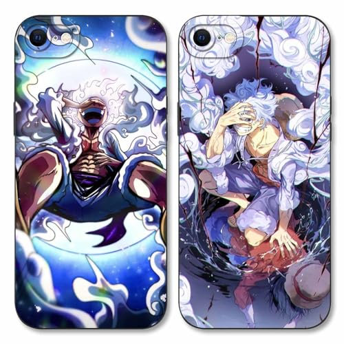 PBNDJVG 2 Stück Handyhülle für iPhone 7/iPhone 8/iPhone SE 2022/2020 Hülle 4.7'' Anime Luffy Zoro Gear 5 Sun God Nika Muster Design Manga Case Schutzhülle TPU Silikon Ultra Dünn Schwarz1