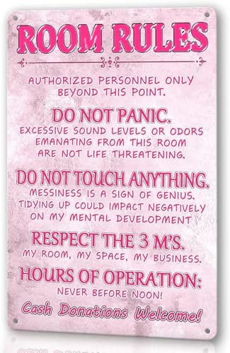 ahee Pink Room Decor For Teen Girls Rules Sign 12 x 8 Inch Contemporary Pink Tin Sign Bedroom Decoration, Personalizing Living Spaces