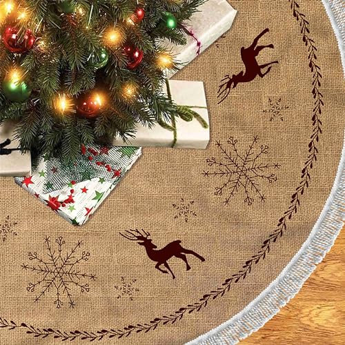 Chickwin Weihnachtsbaum Decke, Christbaumdecke 120cm, Quasten Plüsch Weihnachtsbaum Röcke, Rentier Weihnachtsbaum Matte, für Weihnachtsbaum Tannenbaum Deko, Weihnachtsdeko (120cm,Rentier)