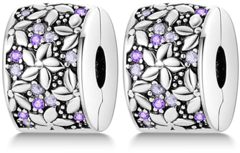 CYCUFF Clip Spacer Charm für Armband 925 Sterling Silber Pave Cubic Zirkonia Clip Verschluss Stopper Bead Charm Geschenk für Frauen Mädchen (Eleganter Blumenclip-2)