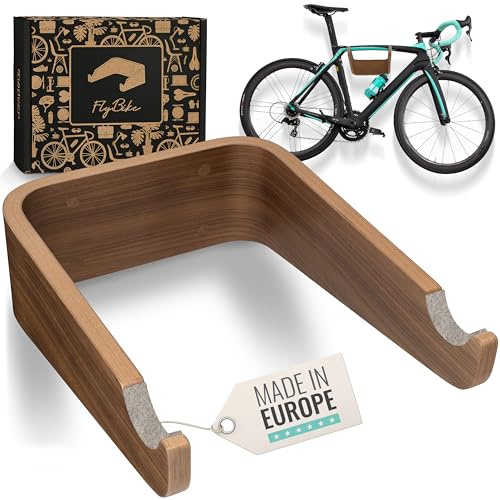 madeco Fahrrad Wandhalterung Holz - FlyBike M Nussbaum Design-Fahrradhalter | Für Wohnung, inkl. Fischer Dübeln, ideal für Rennrad, Gravelbike, Mountainbike, Fixie & Singlespeed