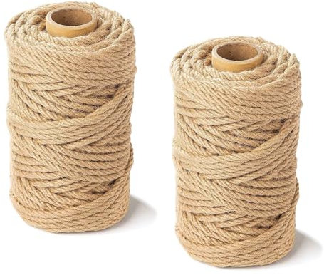 Esmula Paquete de 2 cuerdas de cáñamo de sisal natural de 100 metros, cordel de yute de 5 mm, cuerda de cáñamo de 3 fibras,cordón natural,cordón artesanal para embalaje,decoración,agrupación de jardín