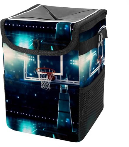 YTYVAGT Car Trash Can with Lid and Storage Pockets Leak-Proof Organizer,Multipurpose Trash Bin for Car,Basketball Hoop Stadium