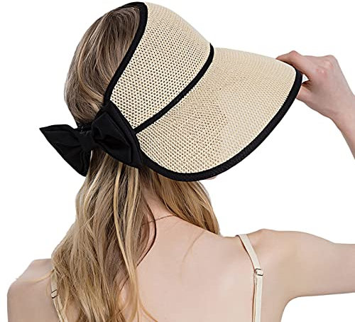 PODOLIXIA Visor Cap Sonnenhut mit großer Krempe, Damen Sonnenschild Atmungsaktiv Hut für Polo, Tennis, Laufen Sommer Urlaub Strandhut Freizeit Stilvoll Frauen Sonnenvisorhüte UV-Schutz Sommerhut