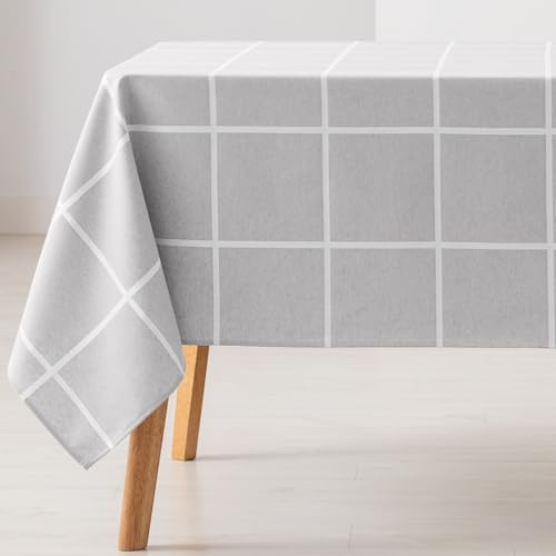 GAMUSI Tischdecke, schmutzabweisend, rechteckig, kariert, Jacquard, wasserdicht, 140 x 100 cm, Stoff, Hellgrau