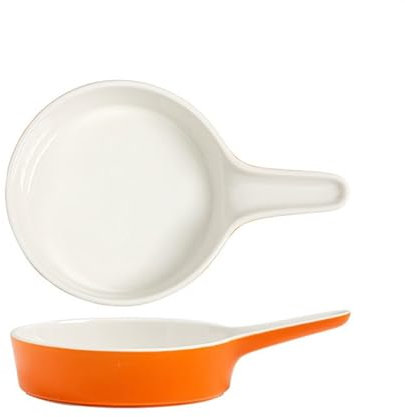 Plaque ​à four Plat de cuisson en céramique à poignée unique, assiette à Dessert domestique, assiette à collation de Style européen, assiette de riz cuite au four, micro-ondes Plaque de cuisson(Orange