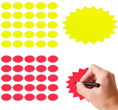 DHWEKU 50 Piezas Etiquetas de Precio Fluorescentes Etiquetas de Precio de Venta Signos de Venta para Tiendas Minoristas, Supermercados, Garajes y Fiestas(3,2 x 4,3 Pulgadas)