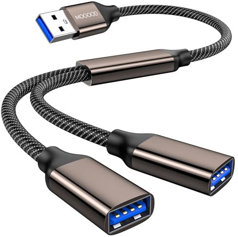MOGOOD USB Splitter, USB 3.0 Splitter y câble, USB mâle à Double USB Femelle y Splitter hub câble d'alimentation rallonge, USB multiport hub pour Ordinateur Portable, Mac, Voiture, HDD, PS5, etc