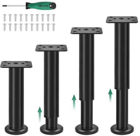 LYLIDIA Pied de Lit 18-30 cm 4pcs Pieds de Meubles Pieds de Meuble de Salle de Bain Pied Noir Pieds de Meubles Réglables en Métal Pieds de Sommier pour Canapé Pied de Table avec vis et Tournevis