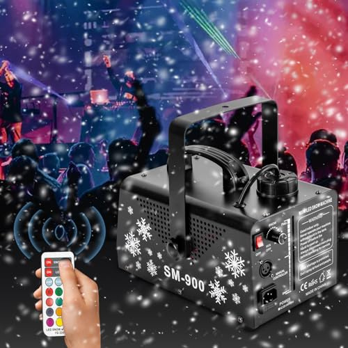 MEELRYD Schneemaschine Nebelmaschine Mini Rauchmaschine 900W, 12 LED-Lichtfarben und Fernbedienungen Perfekt für Halloween, Weihnachten, Hochzeit, Partys und DJ-Bühne