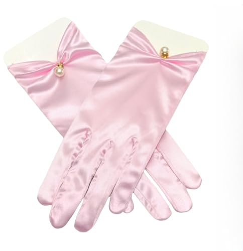 HSTWODE Damenhandschuhe, kurze Satinhandschuhe, Opernhandschuhe, 1920er Jahre kurze Handschuhe, Abendball Hochzeit Party (Rosa, Universelle)