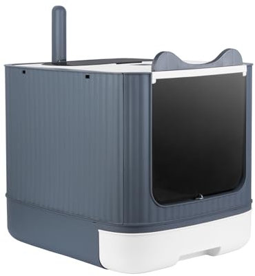 Bac Litiere pour Chat,Grand pour Les Chats et Les Lapins Bac Litiere Chat, Bac à Litière en Acier Inoxydable,Litière Automatique Autonettoyant-44,5 x 36,5 x 34,5 cm - Blanc