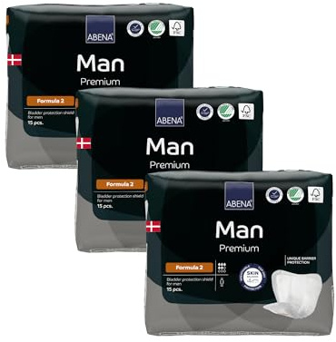 ABENA Man Formula 2 Premium Inkontinenzeinlagen für Herren 45 Stk | 700 ml Saugfähigkeit, schnell einziehende, diskrete und anatomische geformte Inkontinenzeinlagen für Männer
