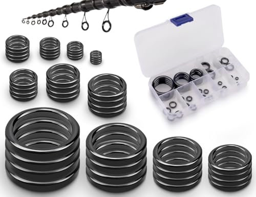 AOYEGIC 44 Stücke Angelrutenführung Rutenring Set,Keramik-Endring,Keramikführungen,Angelrute Spitzenring,Angelrutenführer Reparaturzubehör,Angeln Ruten Führung Ring(Schwarz,3.76 mm-29.8 mm)