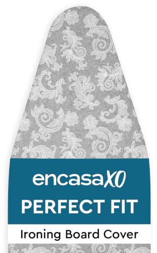 Encasa XO Bügelbrettbezug, Hitzereflektierend, Dick 125x39 cm Grey | 4mm Filzpolsterung | Elastische Passform | Dampfbügelgeeignet | 100% Baumwolle