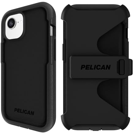 Pelican Voyager Schutzhülle für iPhone 16E (2025) / 15/14 / 13 [kompatibel mit MagSafe] mit 5,5 m Fallschutz in Militärqualität, robuste Hülle mit Gürtelclip für iPhone 16E (2025), Schwarz