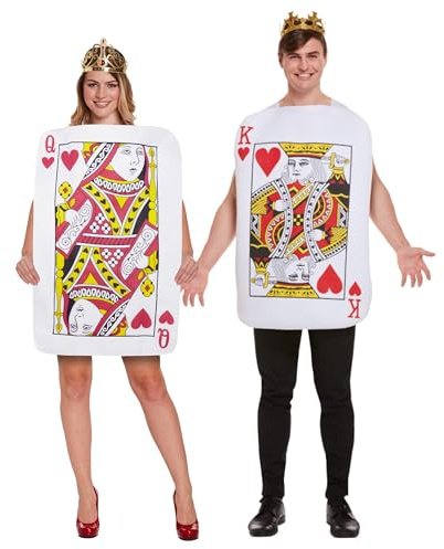 Lizzy King & Qeen of Hearts Playing Card Adult Fancy Dress Costume for Couple | Poker - Costume for adults, accessory fancy dress & props for Halloween, carnival & parties