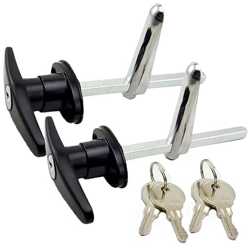 2Pcs Garage Door Lock T-Handle Polished Chrome Garage Door Handle Long Lockable Accessories Cabinet Door Lock Door Hardware for Trailer & Caravan Canopy (Black)