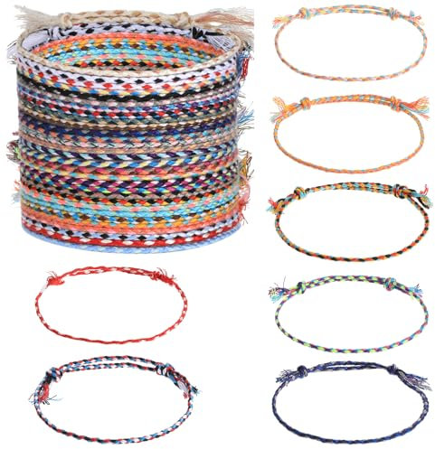 ElevateTech 30Pcs Woven Wrap Friendship Bracelets Handmade Adjustable Colorful Tassels Cotton Rope Bracelets Jewelry Suitable Women Men Teenagers