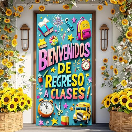 Bienvenidos de Regreso a Clases - Cartel para puerta (90 x 180 cm, poliéster, bienvenida, decoración para el comienzo del cole para interior y exterior)