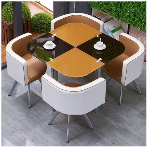 Kombi-Küchentisch-Set für 4 Personen, Modernes Rundes Frühstücksbar-Esstisch-Set mit Stühlen, Stilvolle Küchenmöbel für Zuhause, Garten, Restaurant, Konferenztisch,6
