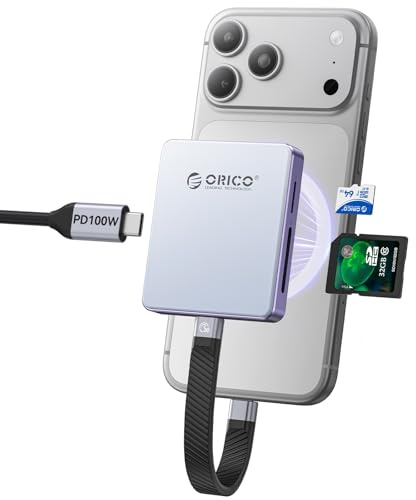 Lector Tarjetas TF/SD 3.0 & Carcasa SSD M.2 Magnética ORICO para iPhone 15/16/17 Pro - 5-en-1 NVMe 2230/2242, USB 3.2 Gen2 10Gbps, 104MB/s, PD 100W - AP42F