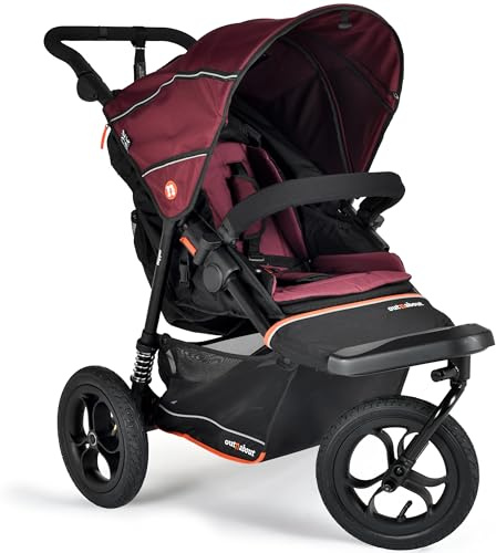 Out’n’About Nipper V6 Pushchair & Rain Cover | Lightweight All-Terrain 3 Wheel Buggy, 12” Air-Filled Tyres, Compact Fold Stroller for Newborn to 4yrs, Car Seat & Carrycot Compatible (Brambleberry Red)