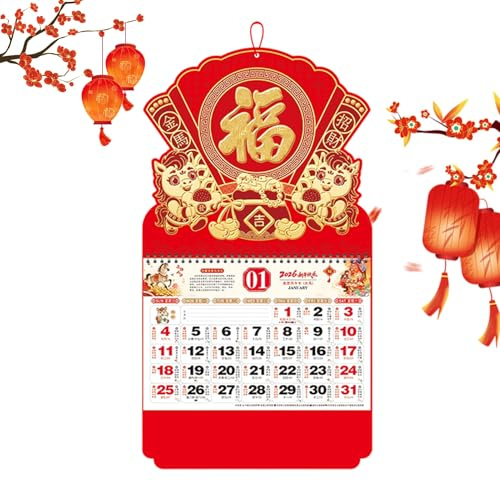 DzpKrka Chinesisches Neujahr 2026 Wandkalender,Planungshilfen | Neujahrsplaner Kalender,Für Studenten Lehrer Zuhause Schule Büro Wohnzimmer Schlafzimmer Studierzimmer Restaurant