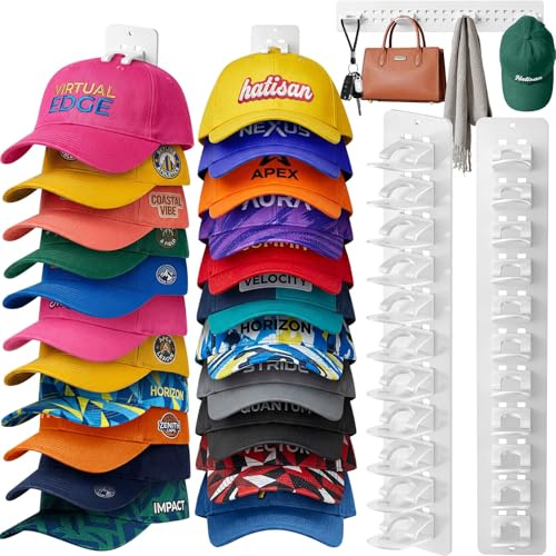 Jcocylse Cap Halter-Cap Halterung Wand | Kappenhalter mit Haken | Hängeorganizer für Mützen und Hüte | Robuster Hutablage als Cap Organizer (Weiß)