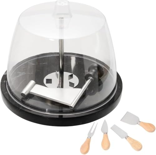 MUMOIA Black Marble Cheese Curler Wheel with Dust Cover & Cheese Knife Set