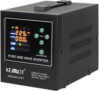 KEMOT Notfallnetzteil PROsinus-500-LFP4 Wechselrichter mit Clean Sinuslauf und Ladefunktion 12V 230V 500VA/300W