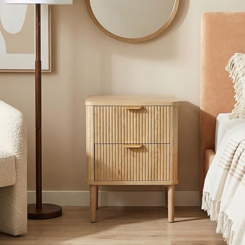 IDIMEX ALMA Nachttisch mit 2 Schubladen, Eiche Finish - Nachtschrank mit Lamellenfront, Beistelltisch aus MDF, Kleine Kommode im modernem skandinavischem Design