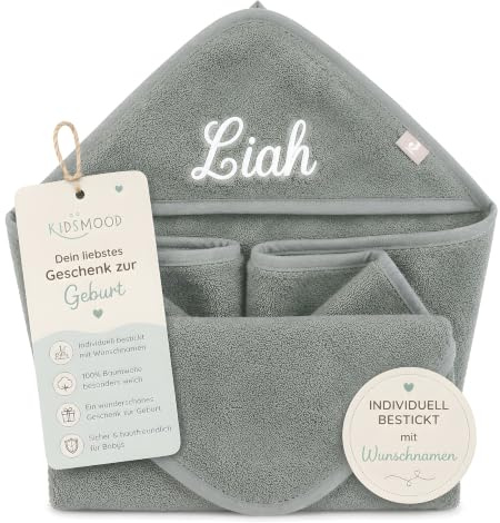 Kidsmood - personalisiertes Kapuzenhandtuch Baby | Niedliches Babyhandtuch, Bestickt mit Namen | Flauschig & sicher für zarte Babyhaut Liebevolles Geschenk zur Geburt Mädchen & Jungen (75x75 cm)