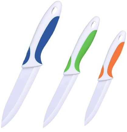 shoplease Juego de cuchillos de cerámica profesional, mango amarillo, hoja blanca, juego de cuchillos de cocina de 3 piezas, 3 pulgadas, 4 pulgadas, cuchillas de 5 pulgadas